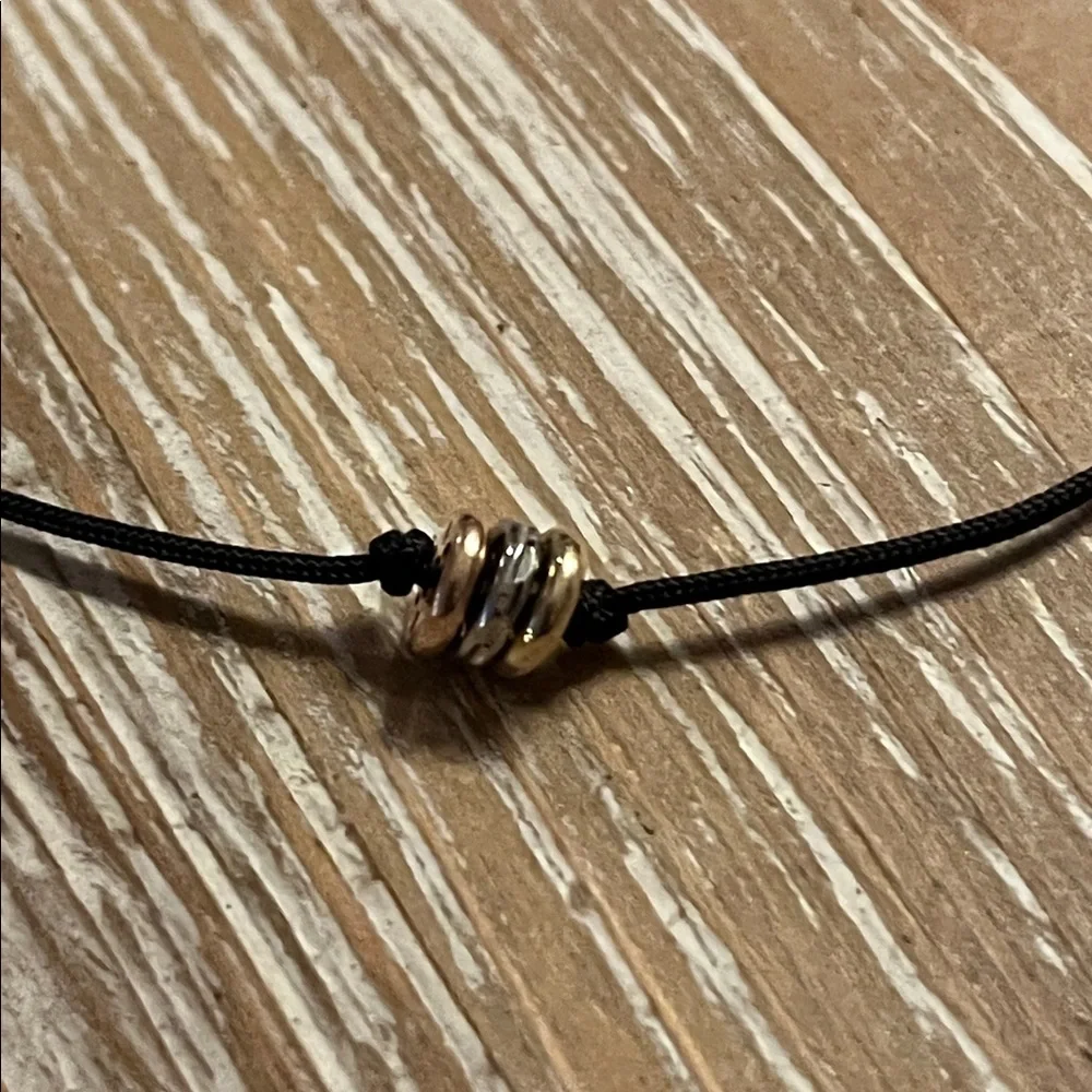 Minimalist Black Cord Bracelet with 14k Tri Color Gold Beads